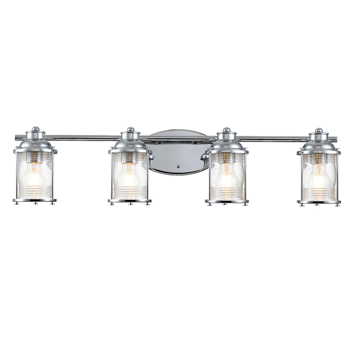 Ashland Bay Quadruple IP44 Wall Light in Polished Chrome with Clear Seedy Ribbed Glass