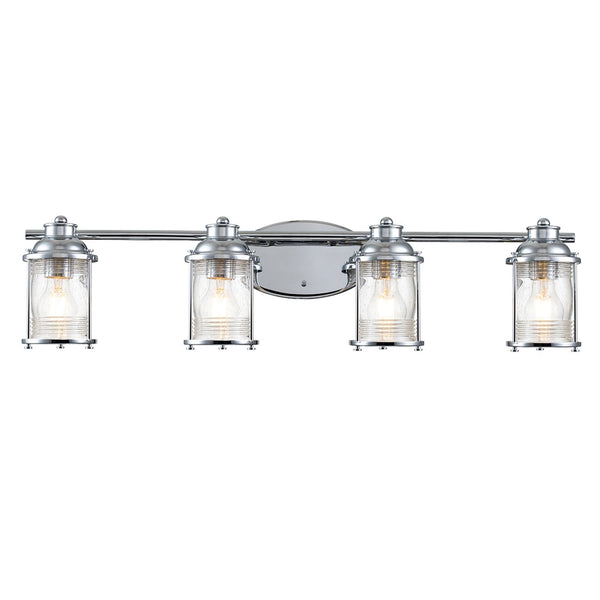 Ashland Bay Quadruple IP44 Wall Light in Polished Chrome with Clear Seedy Ribbed Glass