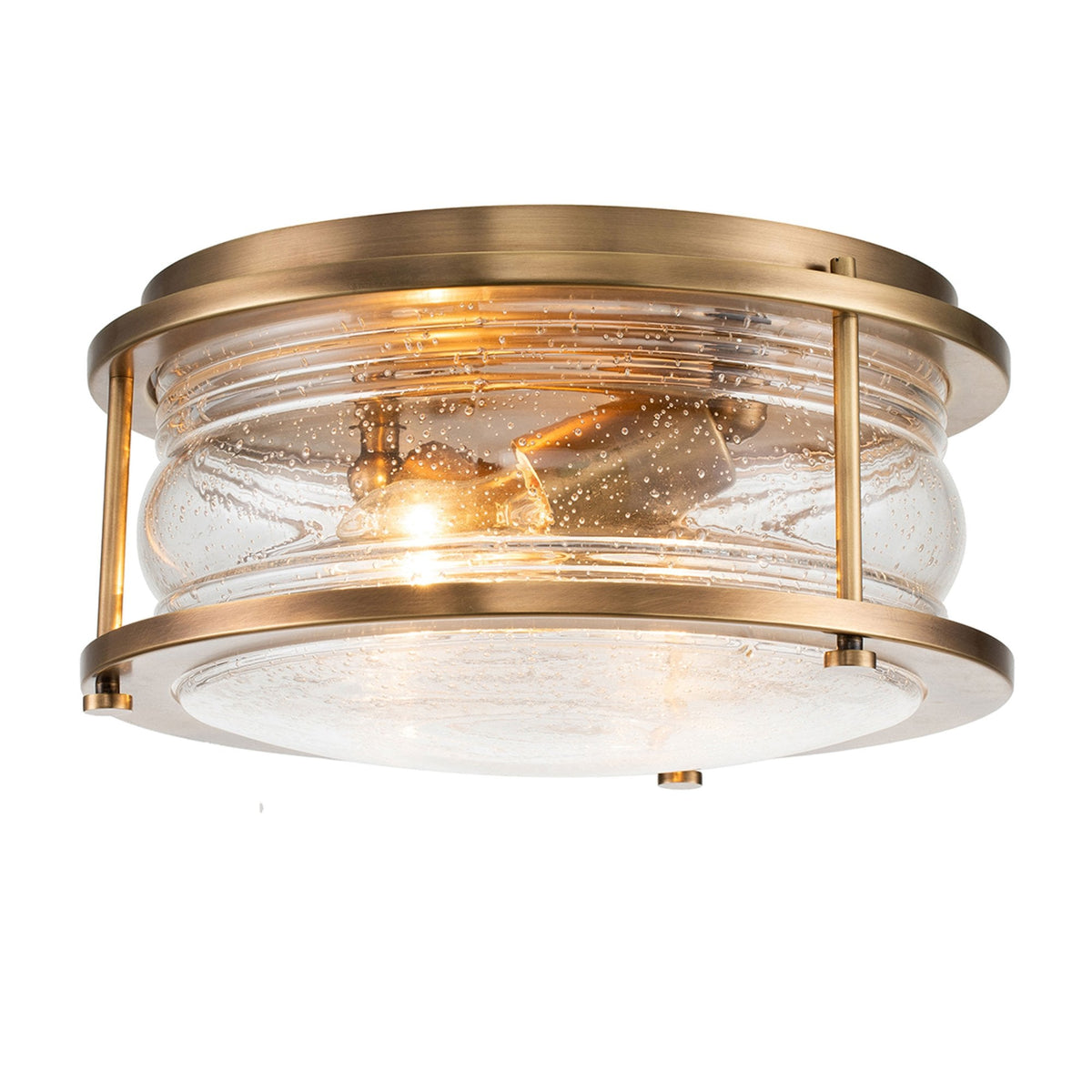 Ashland Bay IP44 Ceiling Light in Natural Brass with Clear Seedy Ribbed Glass