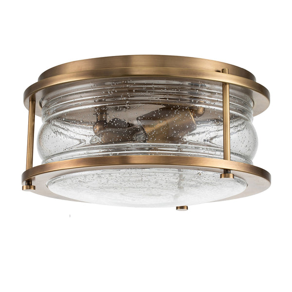Ashland Bay IP44 Ceiling Light in Natural Brass with Clear Seedy Ribbed Glass
