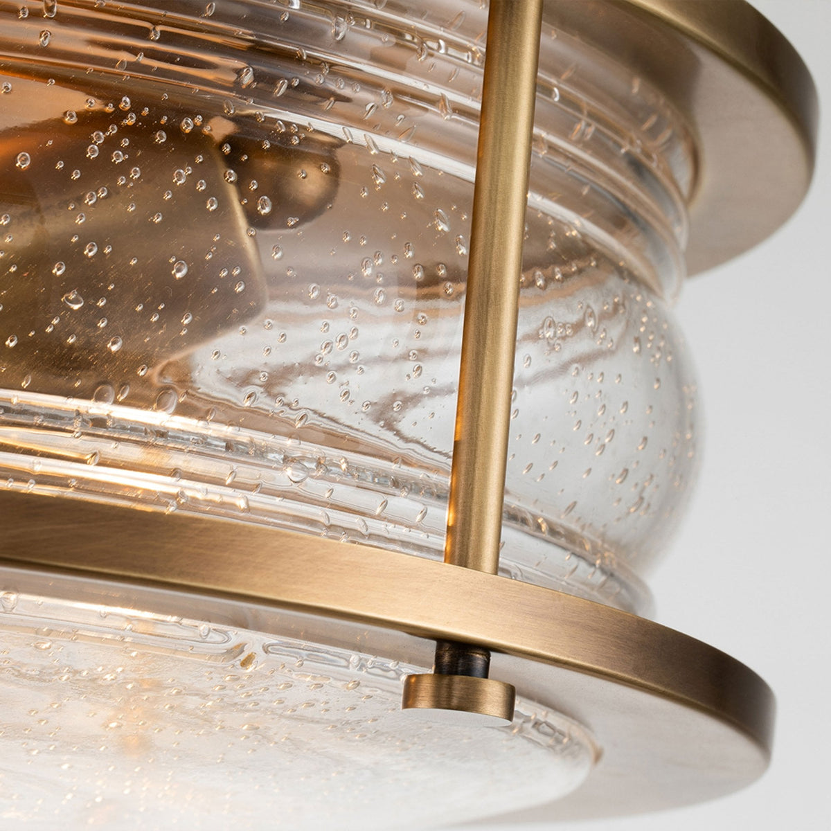 Ashland Bay IP44 Ceiling Light in Natural Brass with Clear Seedy Ribbed Glass