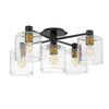 Axel Five Lamp Semi Flush Ceiling Light in Black with Clear Glass Shades
