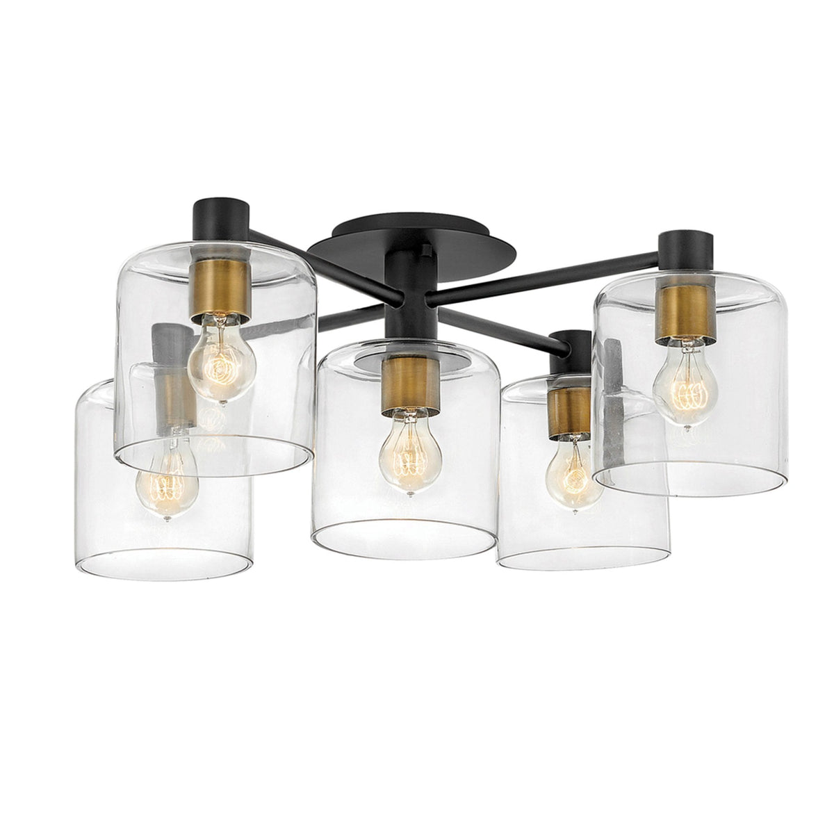 Axel Five Lamp Semi Flush Ceiling Light in Black with Clear Glass Shades