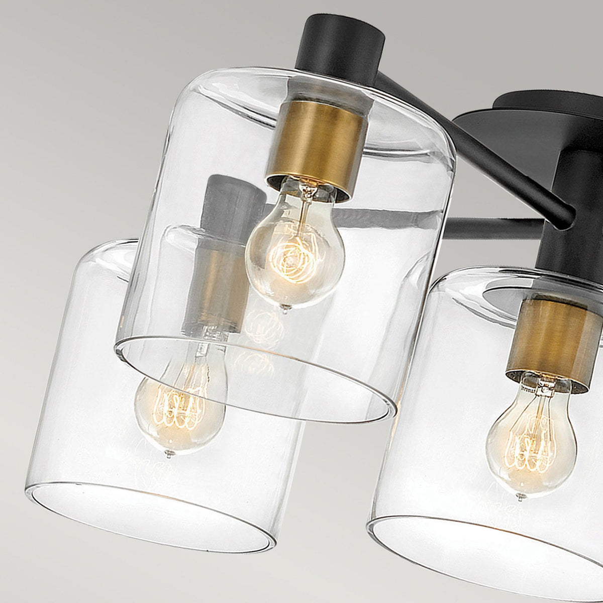 Axel Five Lamp Semi Flush Ceiling Light in Black with Clear Glass Shades