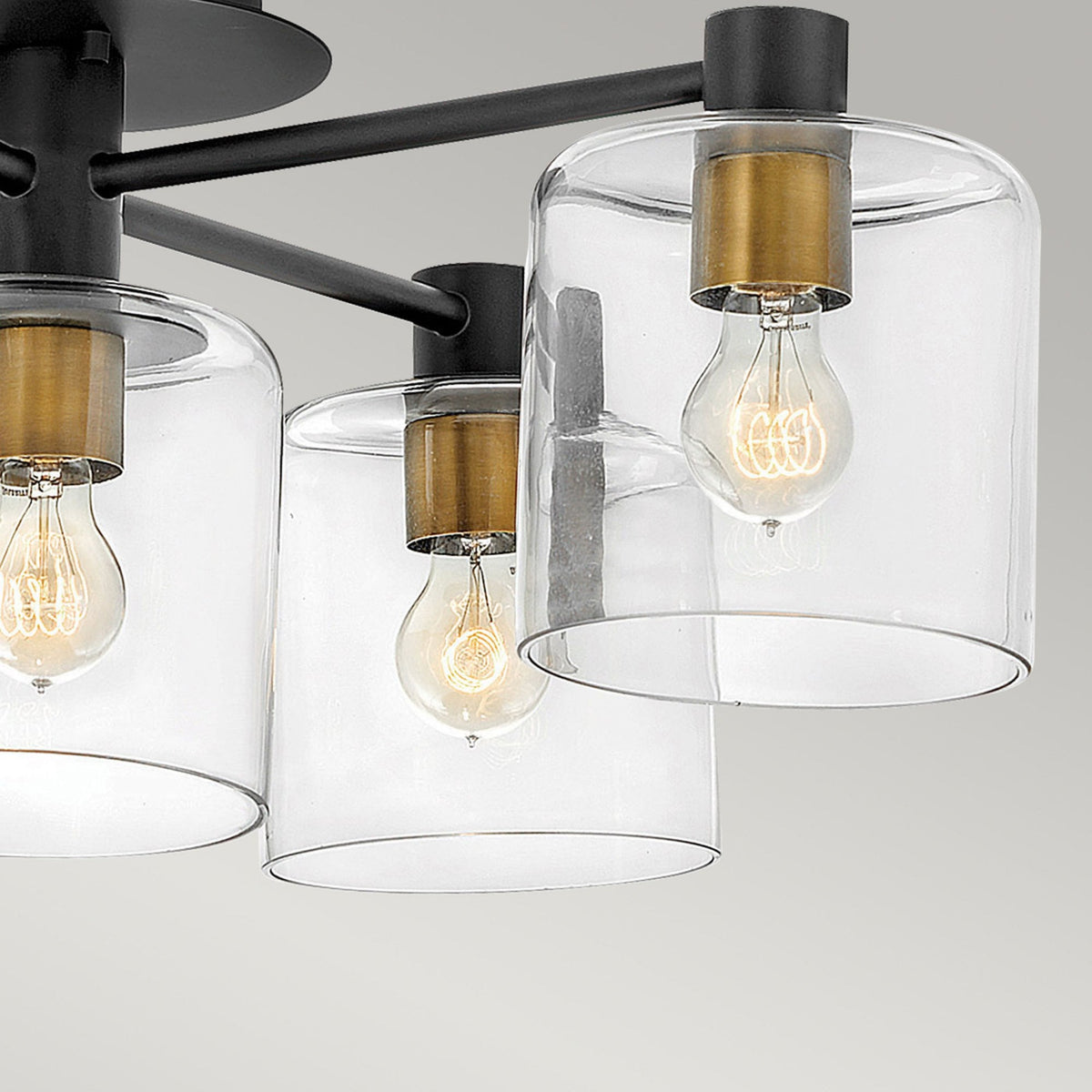 Axel Five Lamp Semi Flush Ceiling Light in Black with Clear Glass Shades