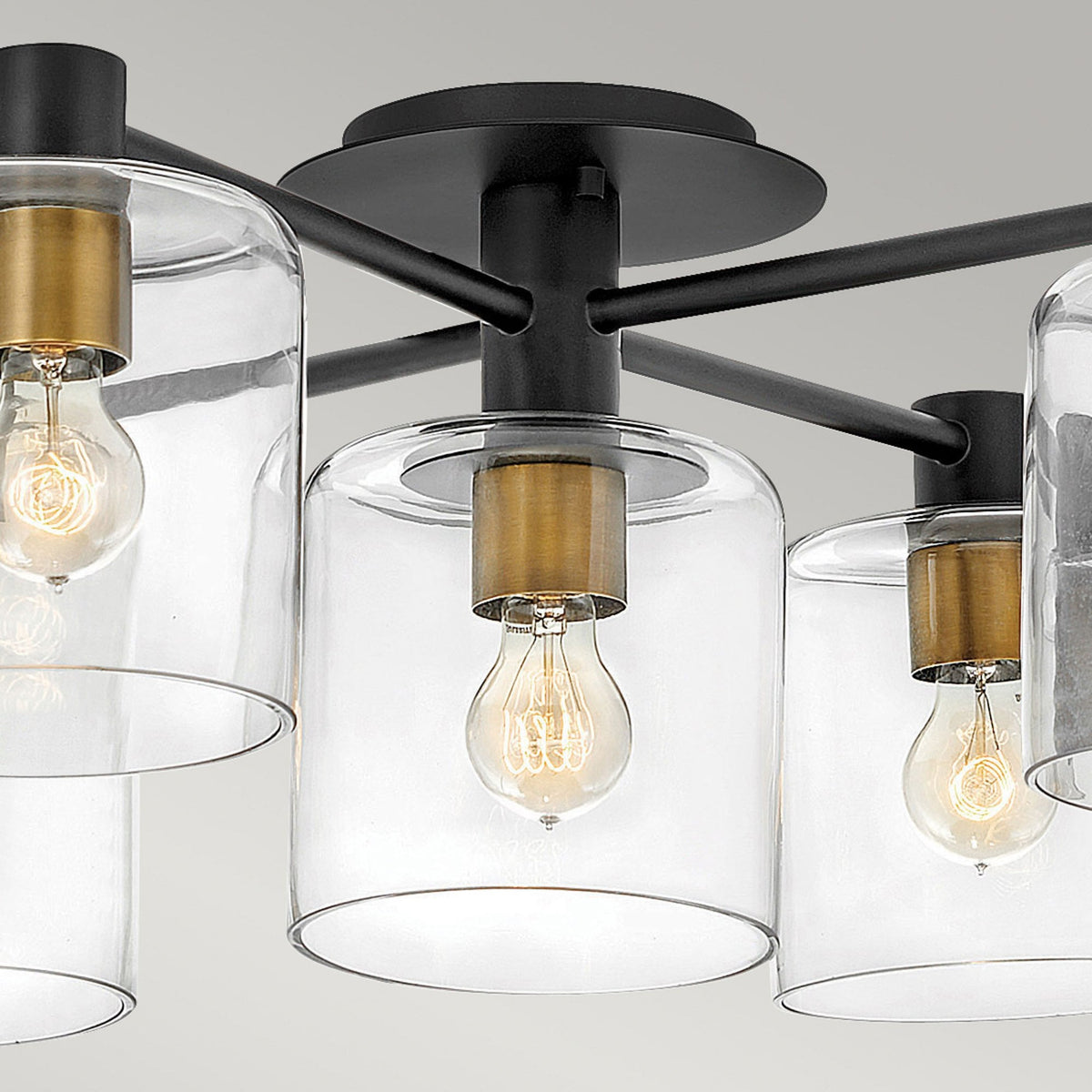 Axel Five Lamp Semi Flush Ceiling Light in Black with Clear Glass Shades