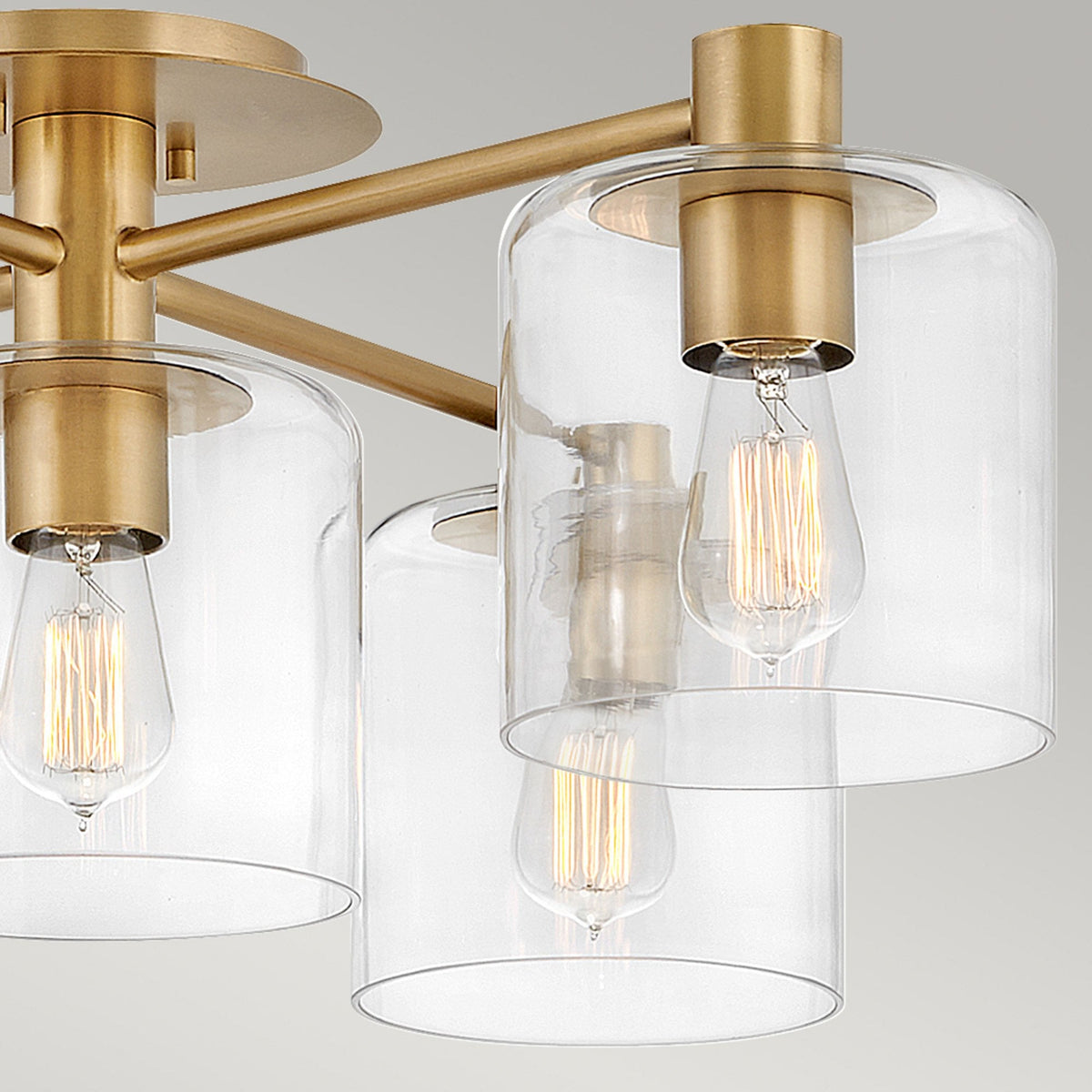 Axel Five Lamp Semi Flush Ceiling Light in Heritage Brass with Clear Glass Shades
