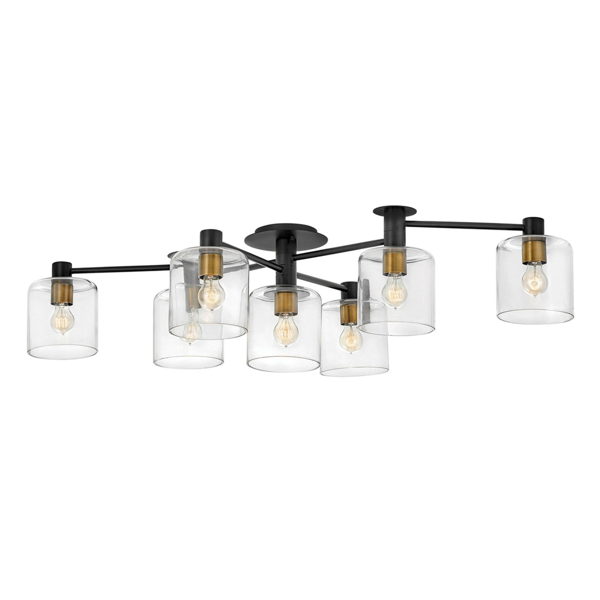 Axel Seven Lamp Semi Flush Ceiling Light in Black with Clear Glass Shades