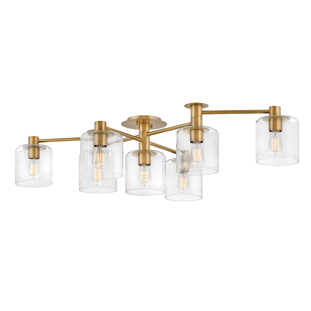 Axel Seven Lamp Semi Flush Ceiling Light in Heritage Brass with Clear Glass Shades