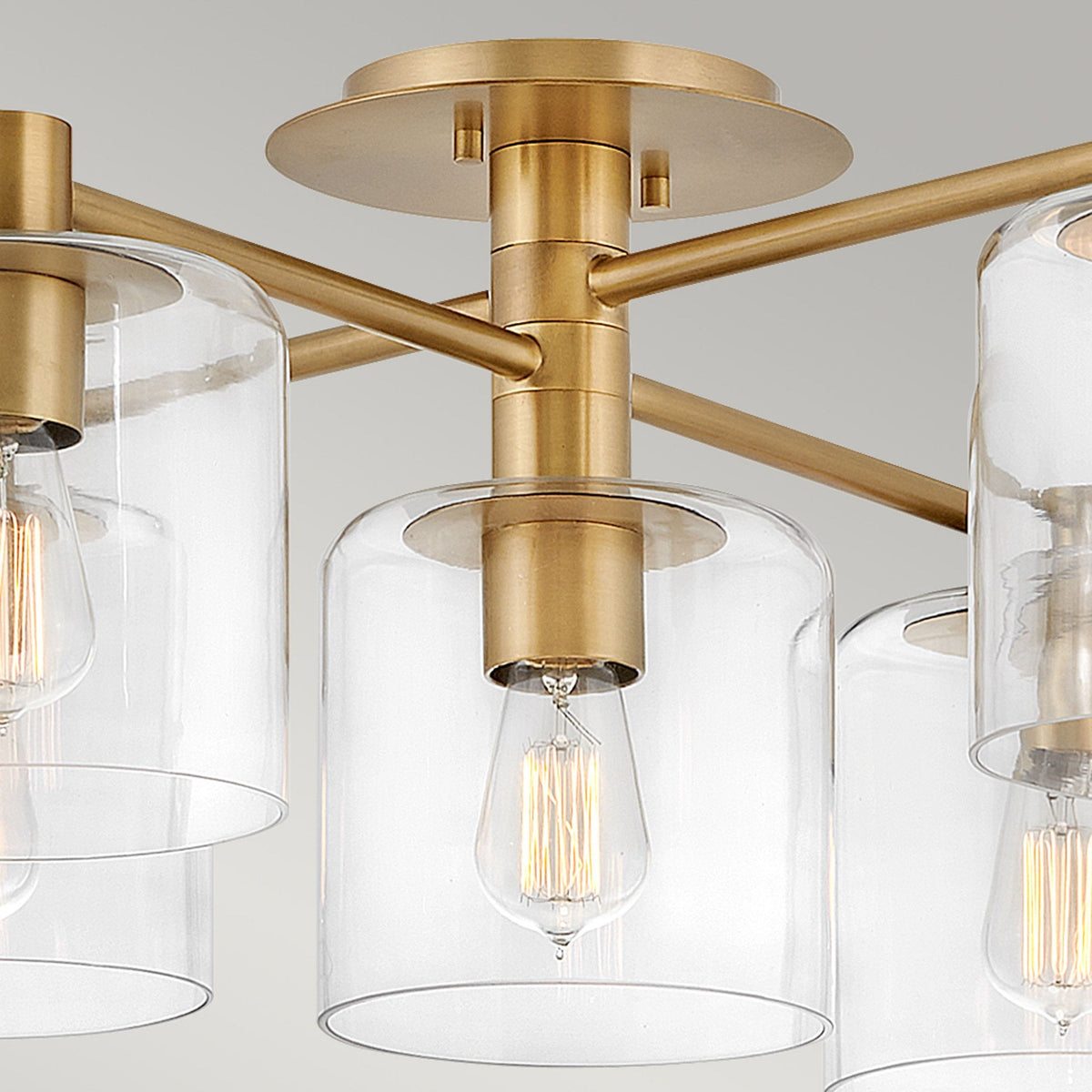 Axel Seven Lamp Semi Flush Ceiling Light in Heritage Brass with Clear Glass Shades