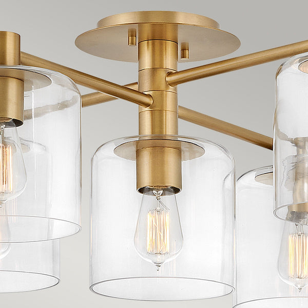 Axel Seven Lamp Semi Flush Ceiling Light in Heritage Brass with Clear Glass Shades