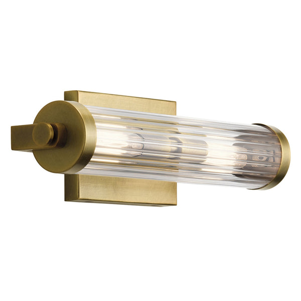 Azores Medium IP44 Wall Light in Natural Brass with Clear Ribbed Glass