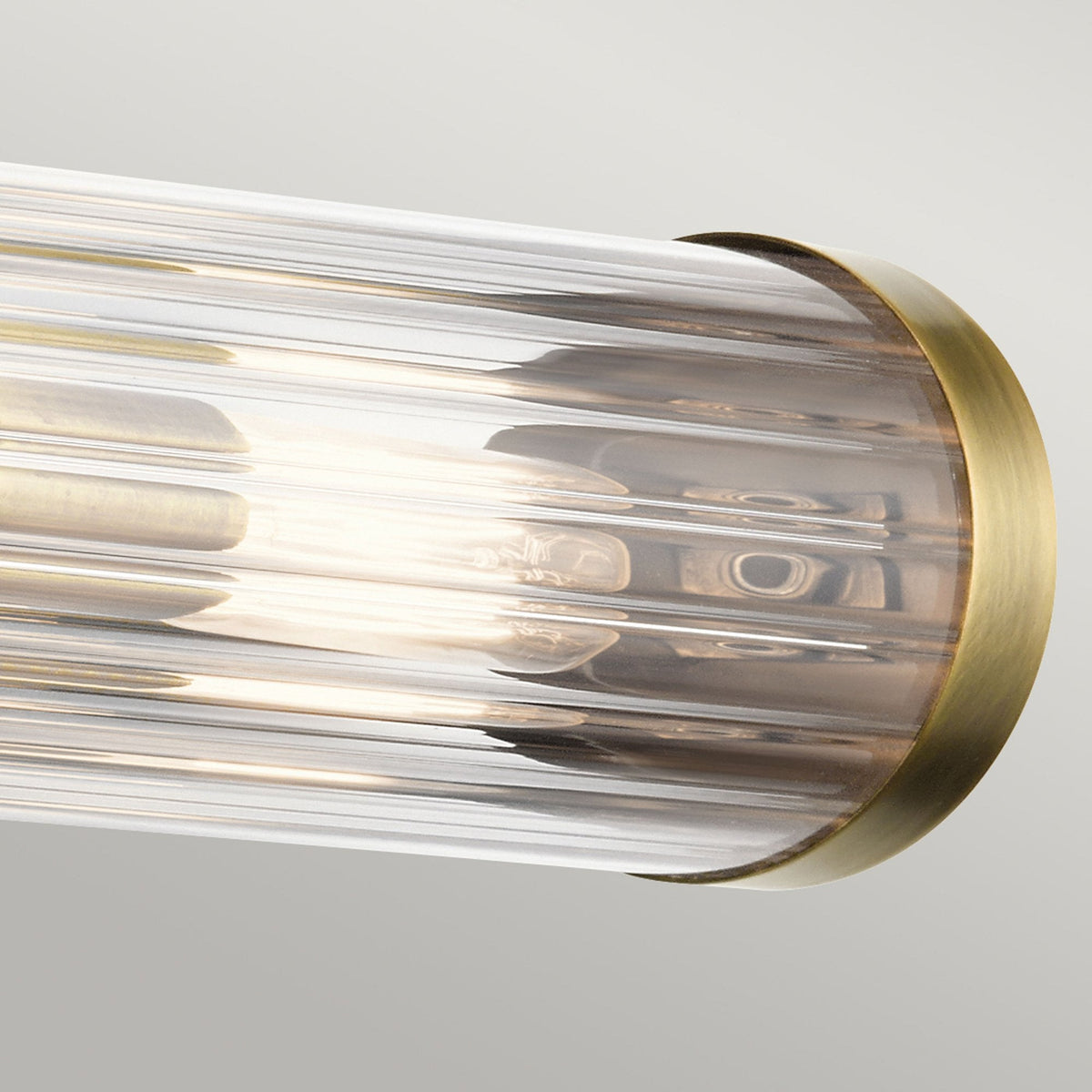 Azores Medium IP44 Wall Light in Natural Brass with Clear Ribbed Glass