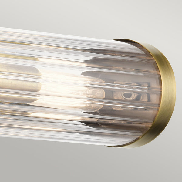 Azores Medium IP44 Wall Light in Natural Brass with Clear Ribbed Glass