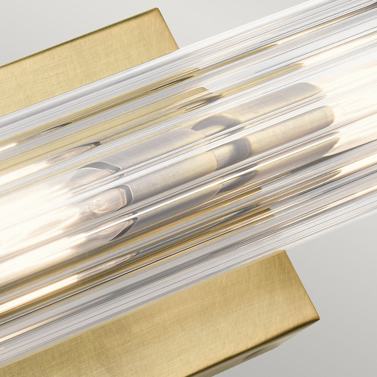 Azores Medium IP44 Wall Light in Natural Brass with Clear Ribbed Glass