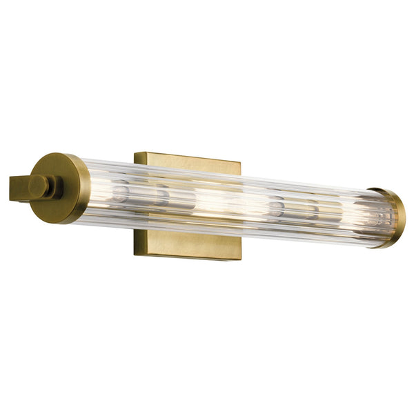 Azores Large IP44 Wall Light in Natural Brass with Clear Ribbed Glass