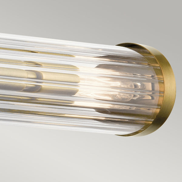 Azores Large IP44 Wall Light in Natural Brass with Clear Ribbed Glass