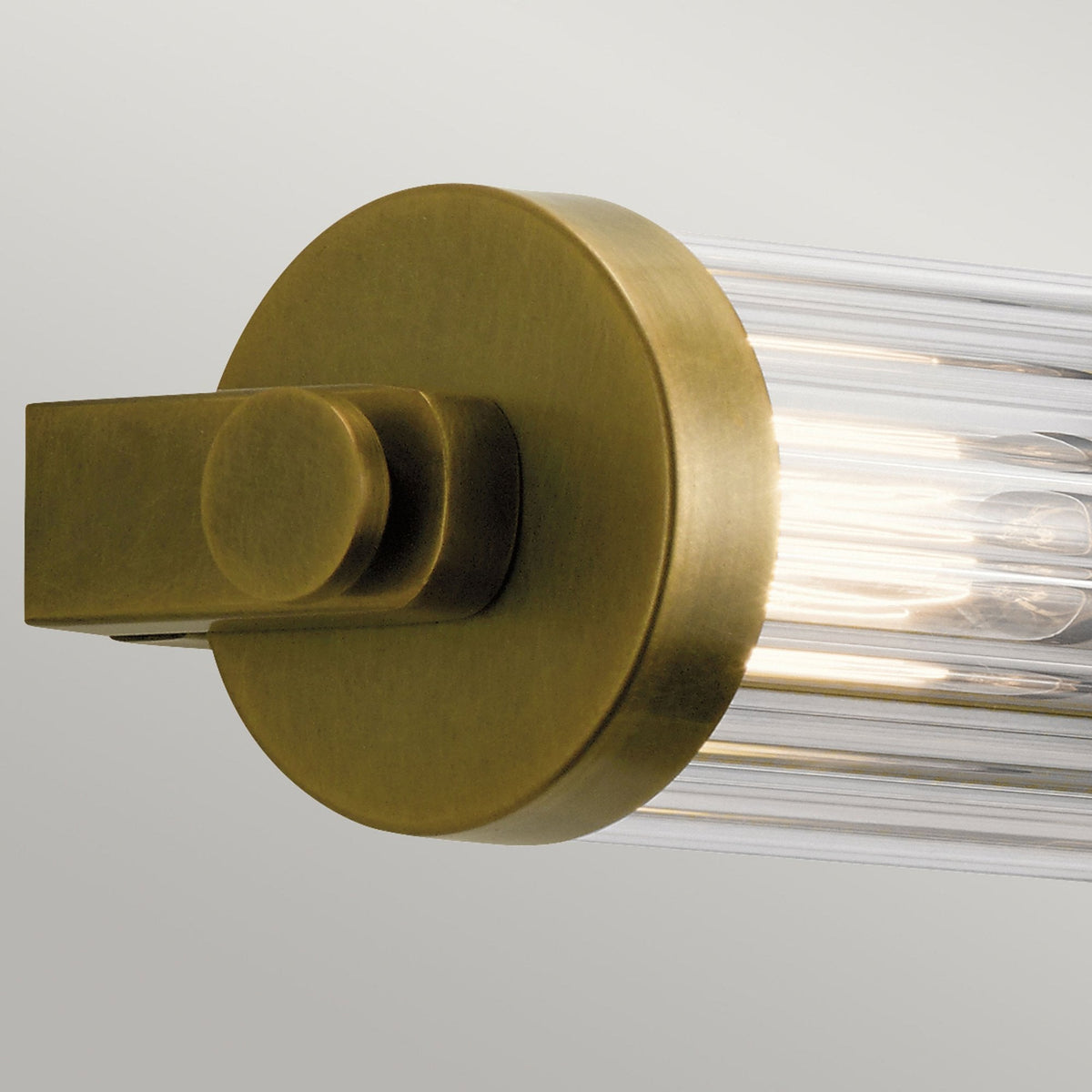Azores Large IP44 Wall Light in Natural Brass with Clear Ribbed Glass