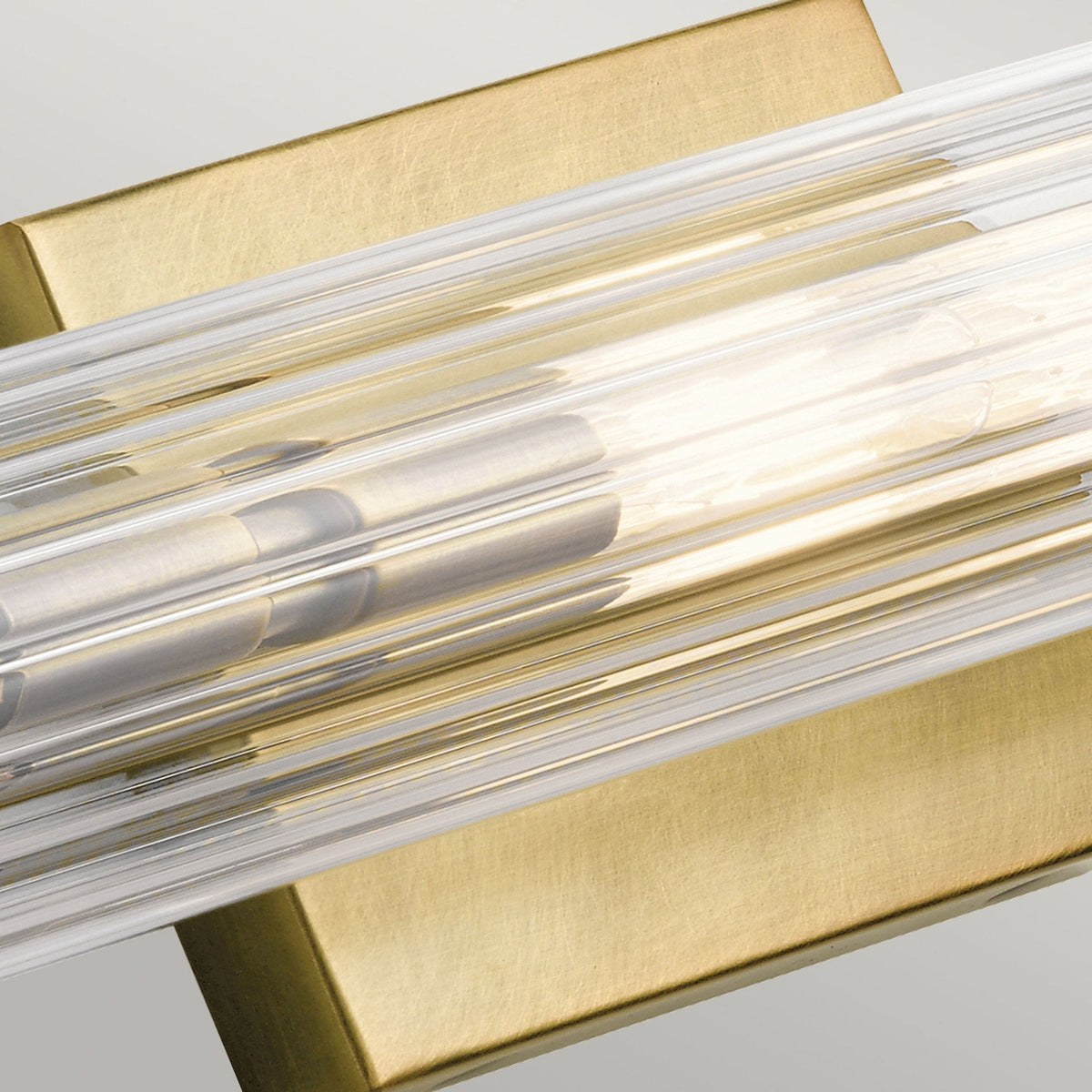 Azores Large IP44 Wall Light in Natural Brass with Clear Ribbed Glass