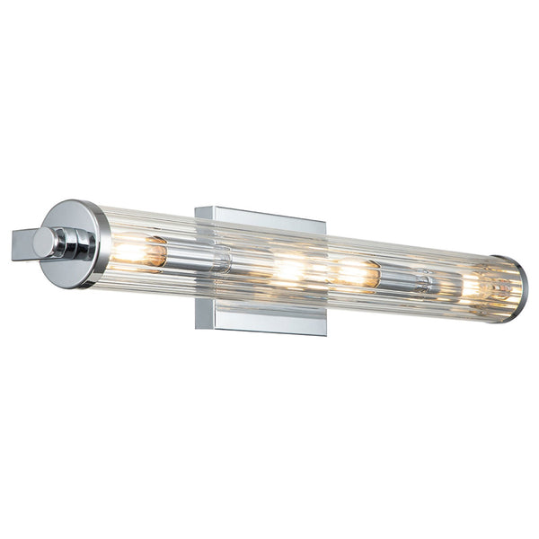 Azores Large IP44 Wall Light in Polished Chrome with Clear Ribbed Glass