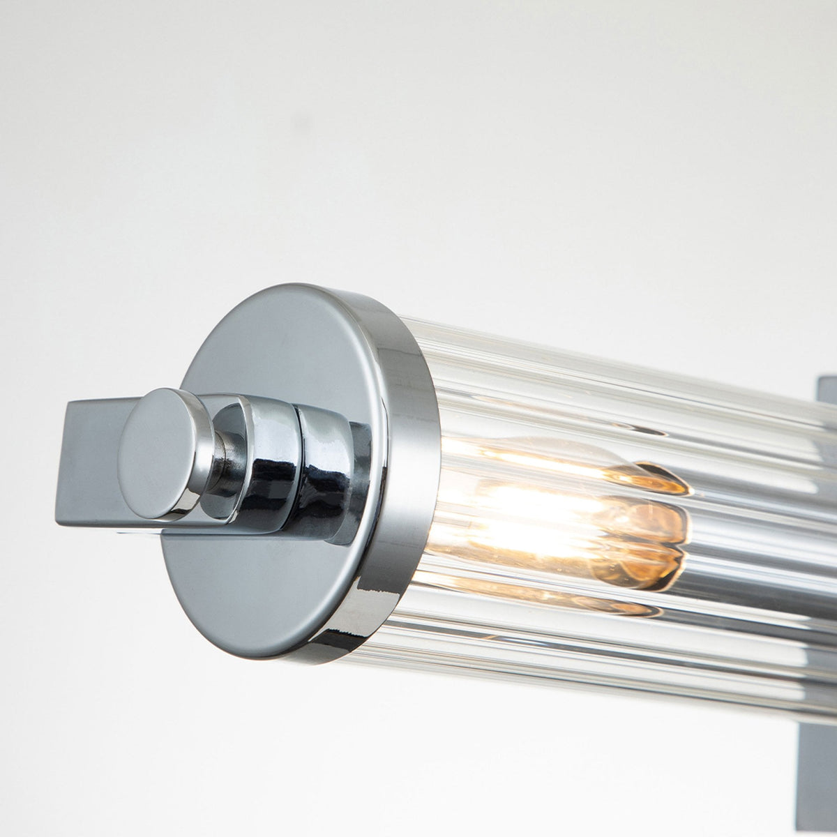 Azores Large IP44 Wall Light in Polished Chrome with Clear Ribbed Glass