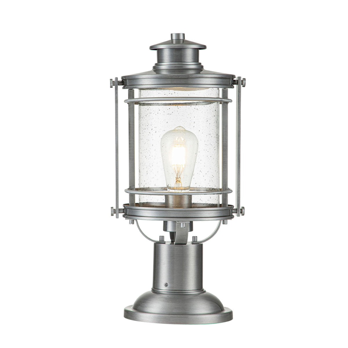 Booker IP44 Medium Pedestal Lantern in Industrial Aluminium