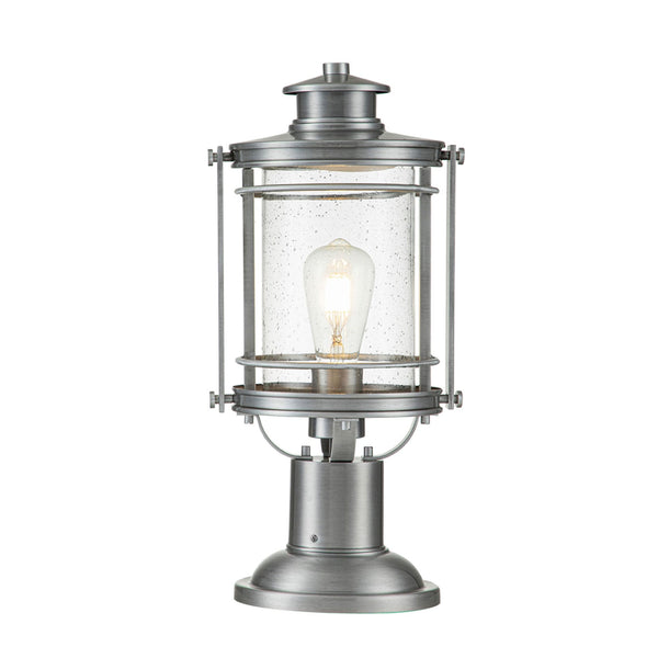 Booker IP44 Medium Pedestal Lantern in Industrial Aluminium