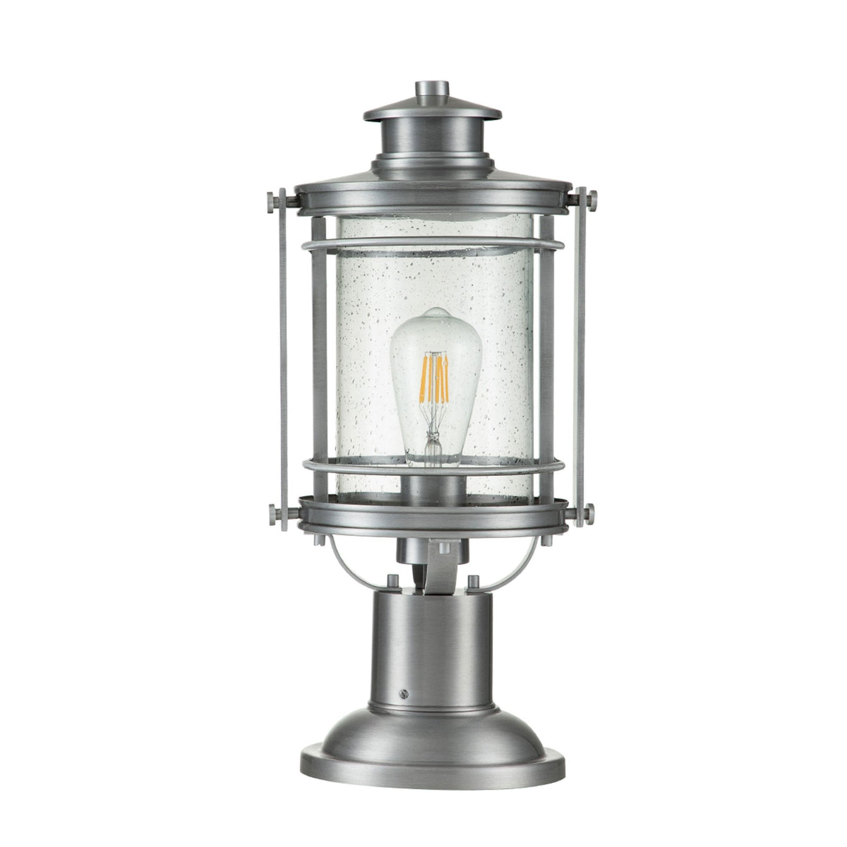 Booker IP44 Medium Pedestal Lantern in Industrial Aluminium