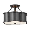 Chance Semi Flush Ceiling Light in Blackened Brass with Etched Opal Glass Diffuser