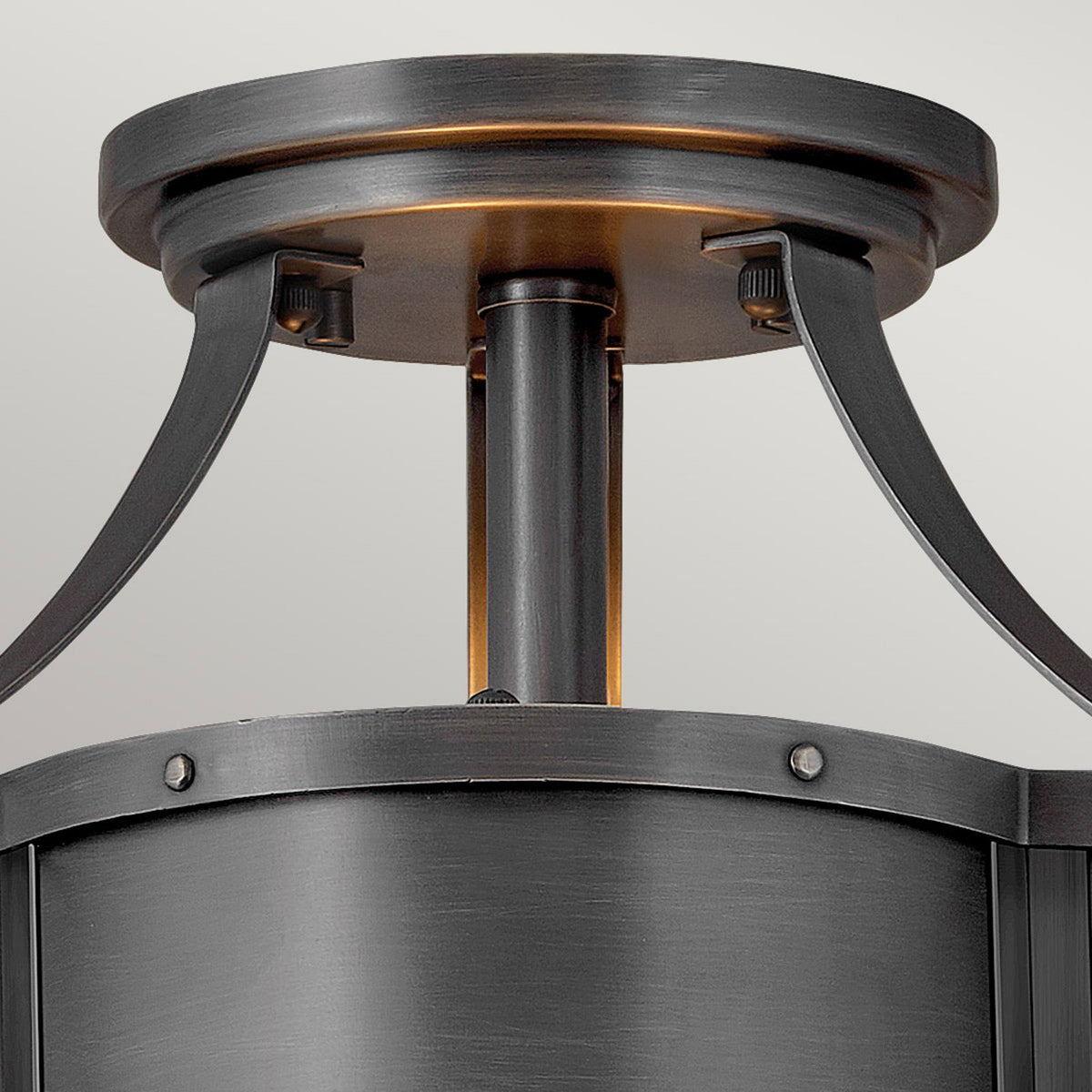 Chance Semi Flush Ceiling Light in Blackened Brass with Etched Opal Glass Diffuser