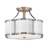 Chance Semi Flush Ceiling Light in Polished Nickel with Polished White & Opal Glass Diffuser