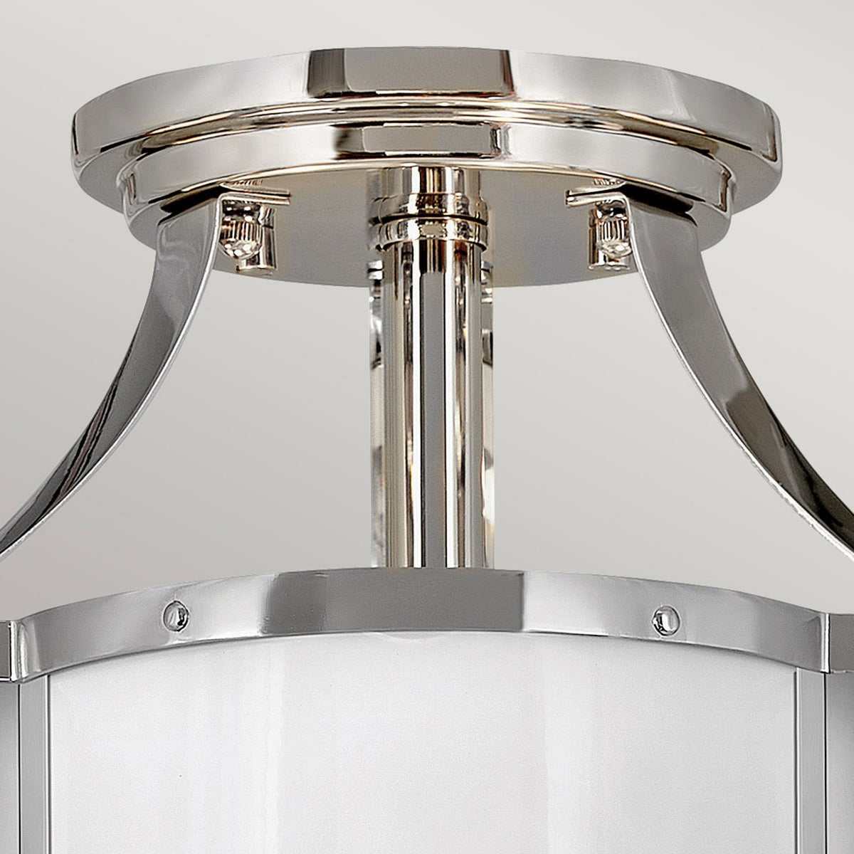 Chance Semi Flush Ceiling Light in Polished Nickel with Polished White & Opal Glass Diffuser