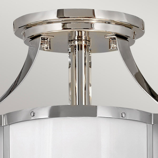 Chance Semi Flush Ceiling Light in Polished Nickel with Polished White & Opal Glass Diffuser