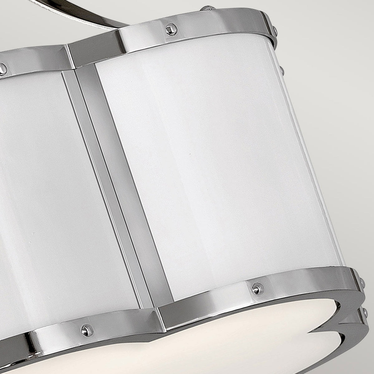Chance Semi Flush Ceiling Light in Polished Nickel with Polished White & Opal Glass Diffuser