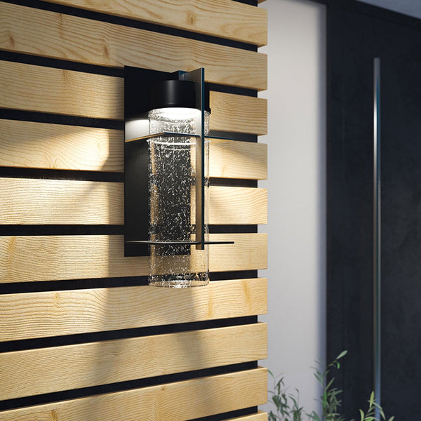 Eames Large IP44 LED Exterior Wall Light Earth Black with Clear Seedy Glass