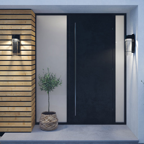 Eames Large IP44 LED Exterior Wall Light Earth Black with Clear Seedy Glass