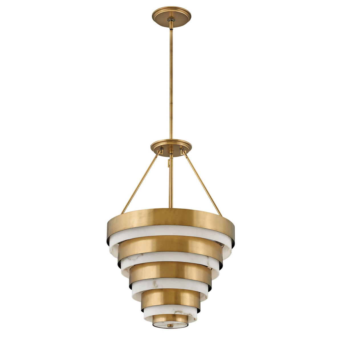 Echelon Four Lamp Multi-Tier Pendant in Heritage Brass and Faux Alabaster