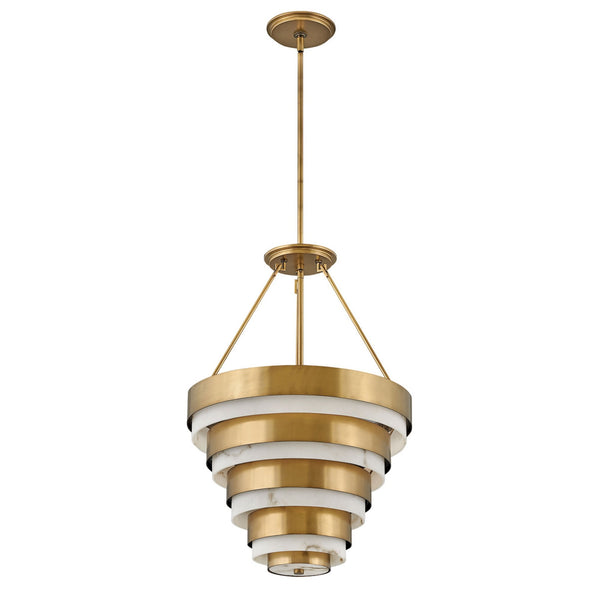 Echelon Four Lamp Multi-Tier Pendant in Heritage Brass and Faux Alabaster