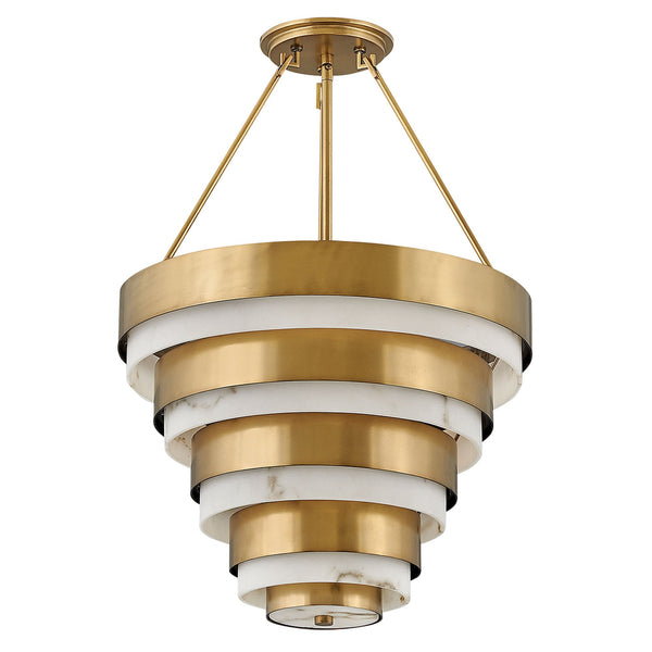 Echelon Four Lamp Multi-Tier Pendant in Heritage Brass and Faux Alabaster