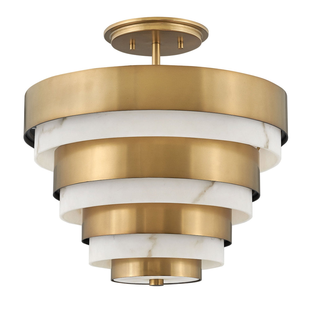 Echelon Semi Flush Ceiling Light in Heritage Brass and Faux Alabaster