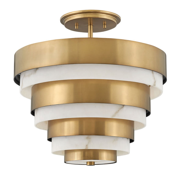 Echelon Semi Flush Ceiling Light in Heritage Brass and Faux Alabaster