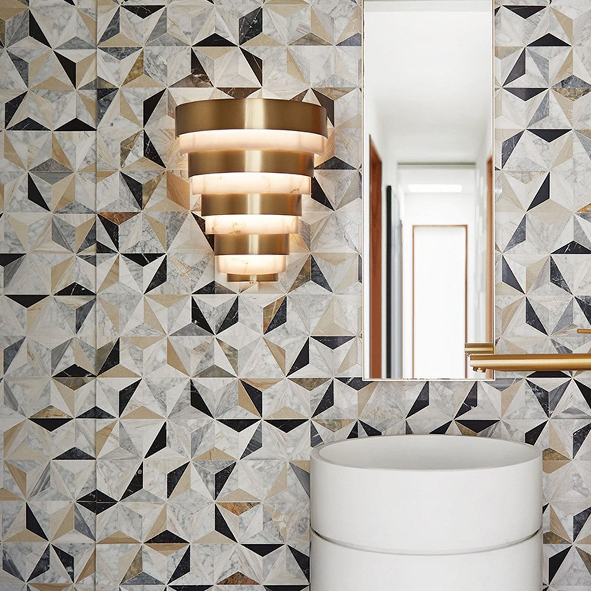 Echelon LED Wall Light in Heritage Brass and Faux Alabaster