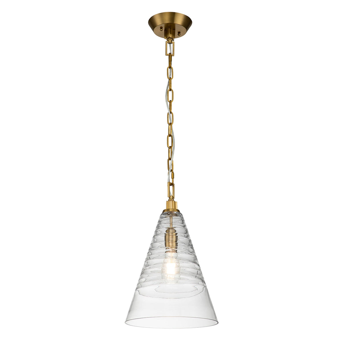 Elmore Single Drop Pendant in Burnished Brass with Clear Decorative Glass Shade