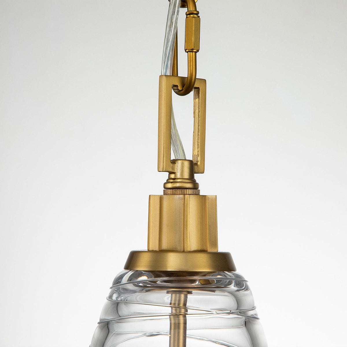 Elmore Single Drop Pendant in Burnished Brass with Clear Decorative Glass Shade
