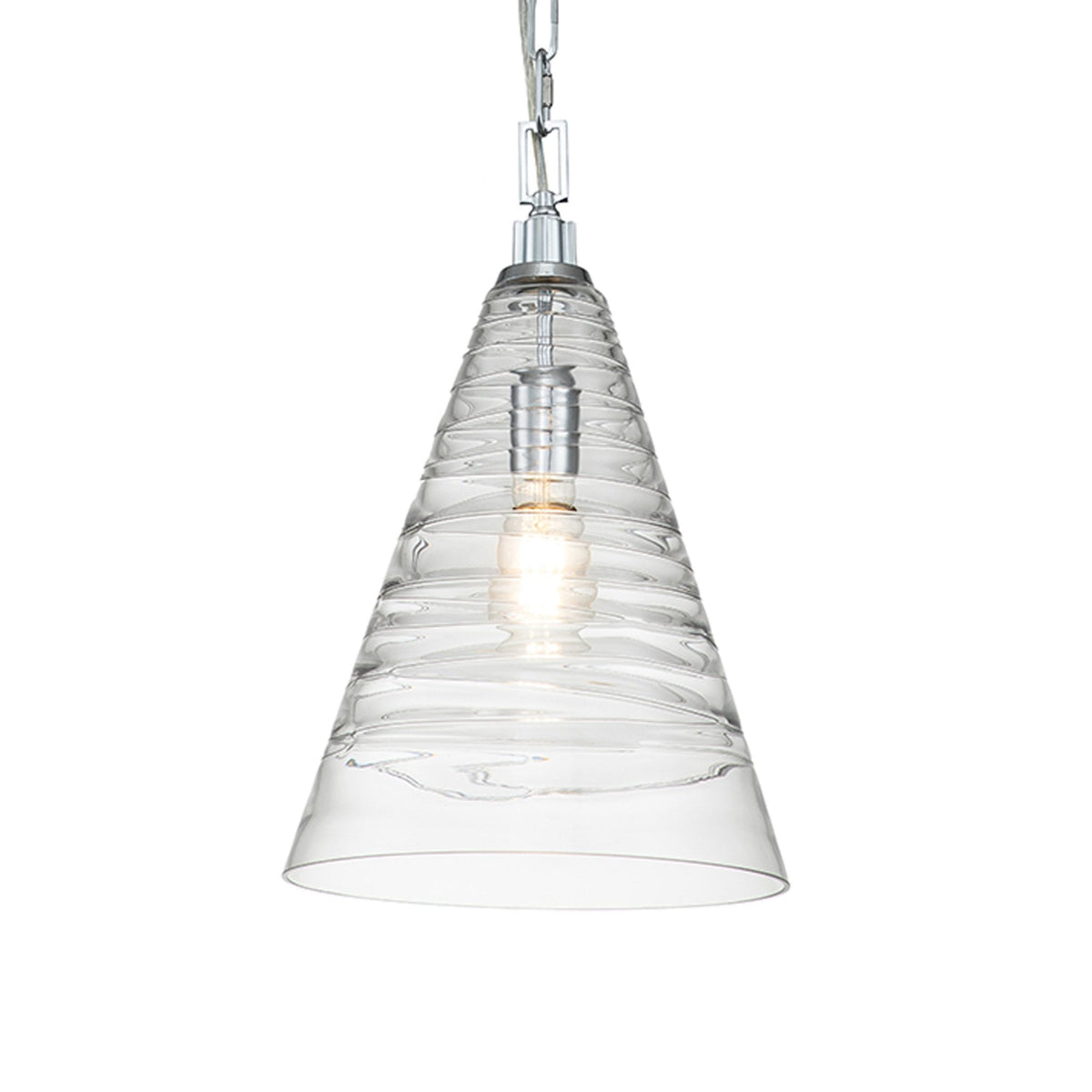 Elmore Single Drop Pendant in Polished Chrome with Clear Decorative Glass Shade