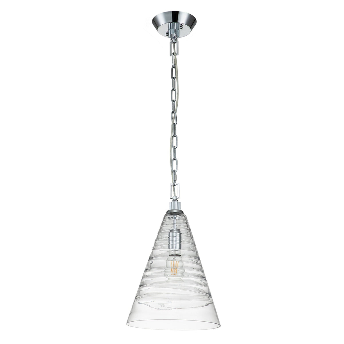 Elmore Single Drop Pendant in Polished Chrome with Clear Decorative Glass Shade