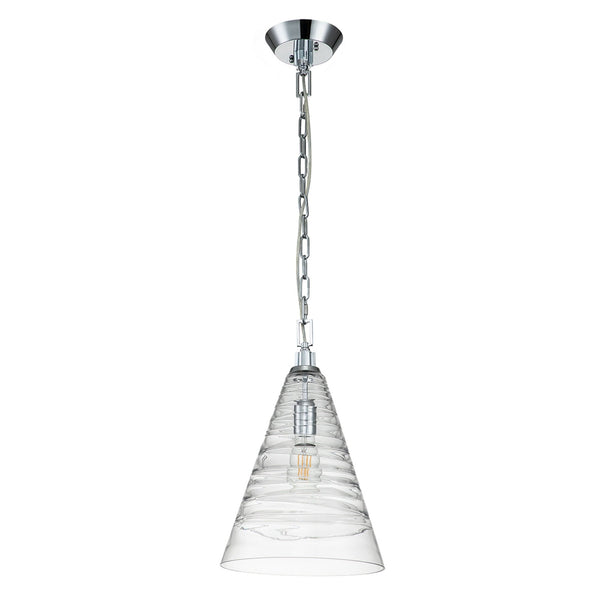 Elmore Single Drop Pendant in Polished Chrome with Clear Decorative Glass Shade