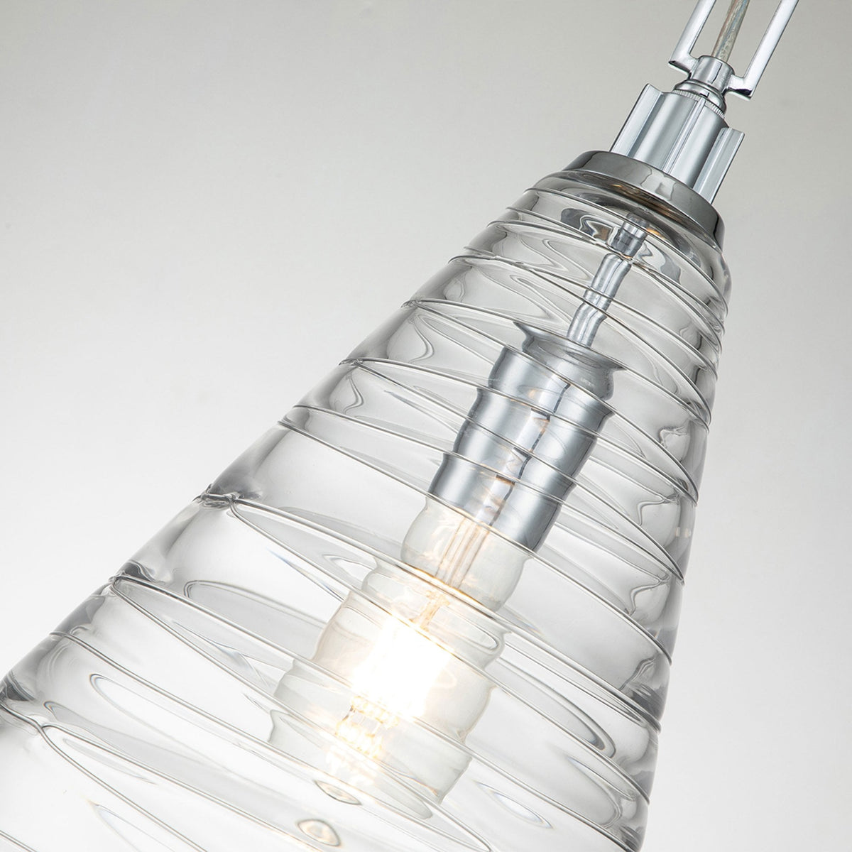 Elmore Single Drop Pendant in Polished Chrome with Clear Decorative Glass Shade