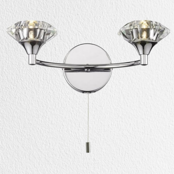 Luther Double Wall Light in Polished Chrome and Crystal Glass