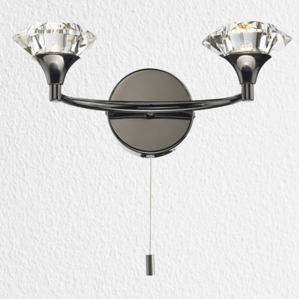 Luther Double Wall Light in Black Chrome and Crystal Glass